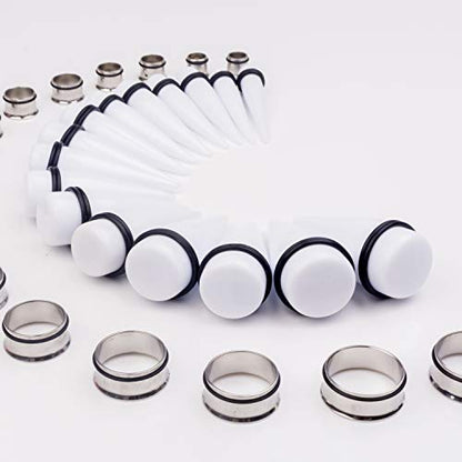 32 PCS 00G - 24mm Ear Taper Kit Gauge Stretching Kit | Hypoallergenic surgical Stainless steel Tapers Tunnels Plugs, body piercing jewelry for women and men - color: White