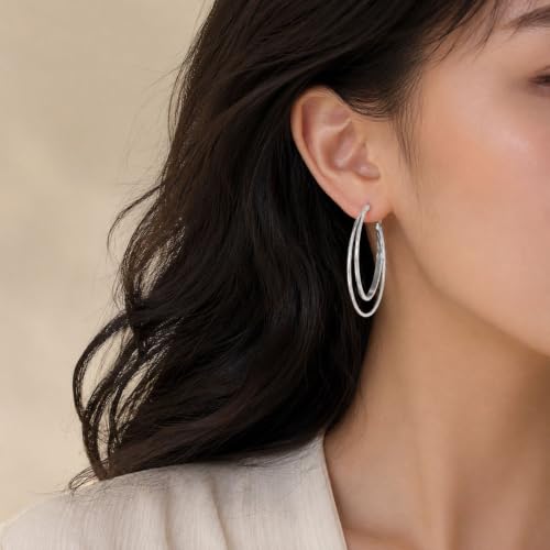 Double Hoop Earrings for Women Double Oval Gold and Silver Tone Statement Hoops for Party Vacation Outfits Birthday Gift - color: A1:silver