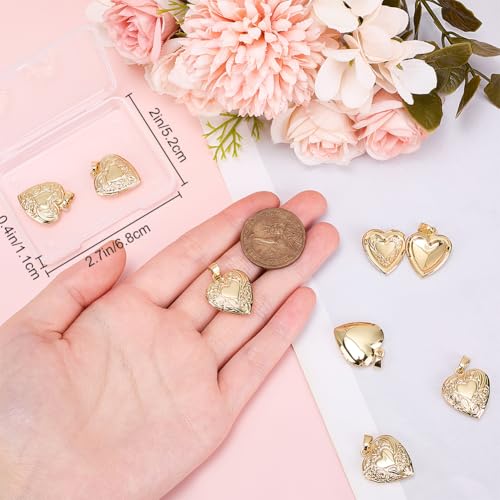 Beebeecraft 1 Box 6Pcs Heart Locket Charms Real 18K Gold Plated Brass Openable Photo Frame Picture Charms for DIY Necklace Jewelry Making
