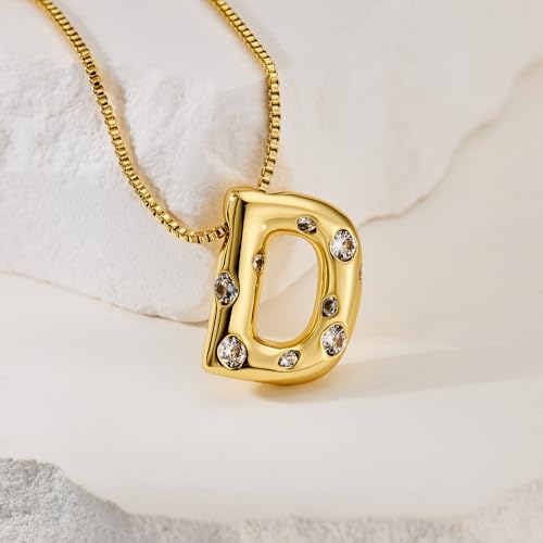 Cicy Bell Initial Necklace for Women 14k Gold Plated | Cubic Zirconia, Trendy, Personalized, Dainty Letter Pendant - color: D-Gold