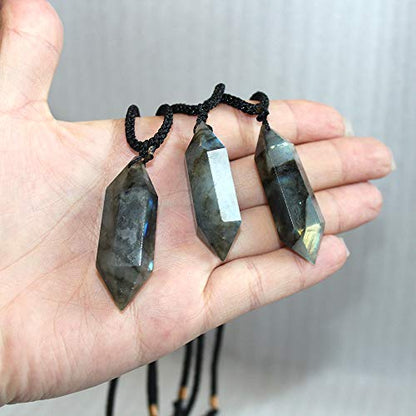 Runyangshi Labradorite Healing Crystal Pendants, Double Pointed Natural Crystal Quartz Necklace 6 Faceted Chakra Crystal Wand Stone - color: Labradorite