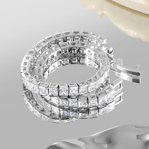 3MM Square Cubic Zirconia Tennis Bracelet for Women and Men, Classic Tennis Bracelet Wrist Size 6.5-8 inches - size: 8.00"