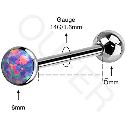 OUFER Titanium Tongue Piercing Barbell Jewelry Tongue Rings with White Opal G23 Solid Titanium Tongue Rings for Women Men - color: Purple Opal