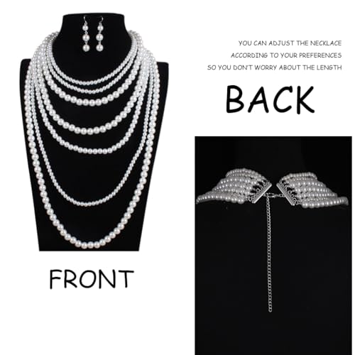 Long Pearl Necklace Layered Pearls Necklace and Earrings Set Pearl Body Jewelry