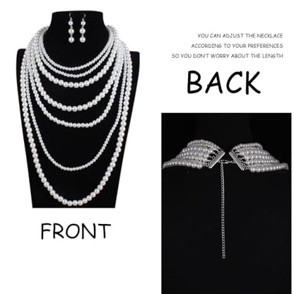 Long Pearl Necklace Layered Pearls Necklace and Earrings Set Pearl Body Jewelry