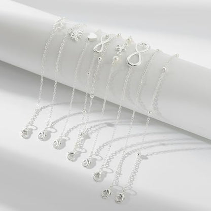 Starain 12Pcs Summer Beach Anklets for Women Waterproof Gold Silver Chain Ankle Bracelets Cute Women's Foot Anklet Set 7.9-10.5 inch Adjustable - color: 16Pcs Silver Ankle Bracelet