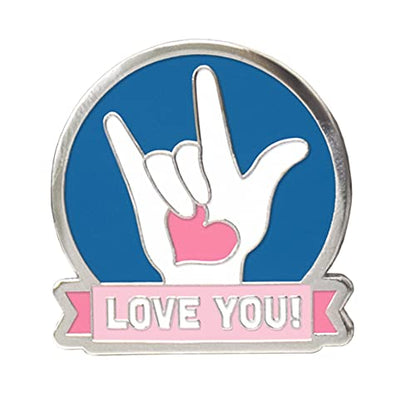Inspirational Enamel Pin by LifeBeats | Cute Pin for Clothes, Jackets, Hats, Bags, and Lanyards | Hat Pin Comes with a Greeting Card | Lapel Pin with Sturdy Backing - style: I Love You American Sign Language
