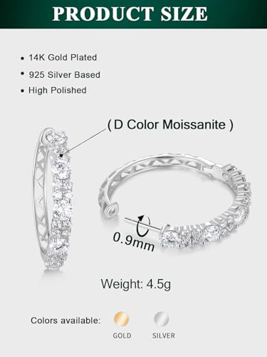 Women's Huggie Hoops with Birthstone 925 Sterling Silver Huggie Stud Hypoallergenic 14K Gold Plated Moissanite Earrings -Emerald Sapphire Ruby Hoop Earrings, Size 20 25mm - color: A -Moissanite Silver, size: 20mm (0.78 Inch)