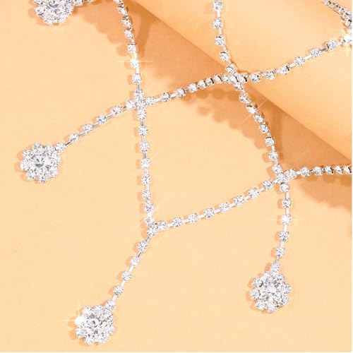 Rhinestone Shoulder Chain Jewelry - Crystal Tassel Arm Strap for Sexy Festival Rave - Bra Chain Bridal Lingerie Jewelry for Women - color: Silver