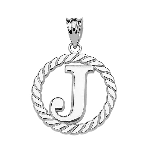 Claddagh Gold Fine 925 Sterling Silver Personalized Initial A-Z Roped Circle Charm Pendant - style: J