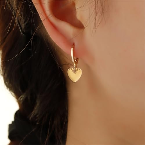 Cute Heart Love Dangle Drop Cartilage Small Huggie Hoop Earrings for Women Dainty Lightweight Sweet Love Heart Earrings 14k Gold Plated Tiny Hoops Earrings - color: Gold