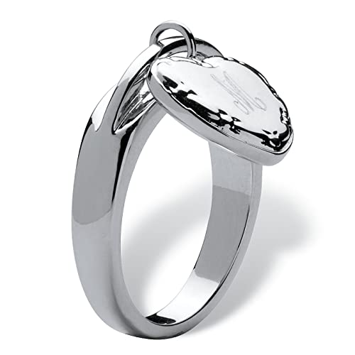PalmBeach Silvertone Heart Charm Engraved Initial Signet Ring Sizes 6-9 Size 9