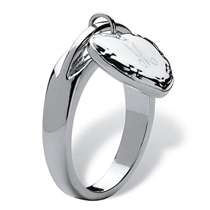 PalmBeach Silvertone Heart Charm Engraved Initial Signet Ring Sizes 6-9 Size 9