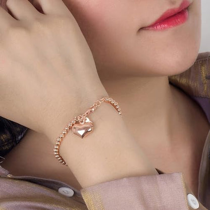 H&Beautimer 925 Sterling Silver 4-10MM Ball Chain Bracelet For Women's - Italian Handmade Bead Chain Bracelet 5''5.7''6.3''6.7''7.5''8''8.3''8.5''9 Inch Rose Gold Party Jewelry - color: 4MM Silver-Heart Pendant, size: 8.3 inches