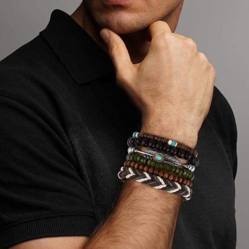 Giovanchi 41/44 PCS Wooden Beaded Bracelets for Men Larger Size Adjustable Punk Braided Wooden Bracelet Bulk Wood Bangles Wristbands Meaningful Jewelry Gift - style: Style A:44 PCS