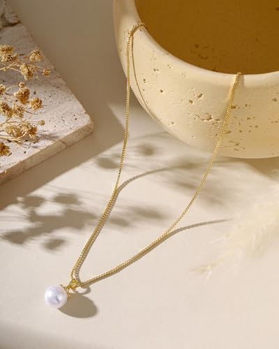 Pearl Necklaces for Women Trendy 14k Gold Plated Cubic Zirconia Pearl Pendant Necklace Valentines Day Wedding Birthday Mother's Day Gifts Dainty Gold Necklace for Women - color: Style 5 - Gold Necklace