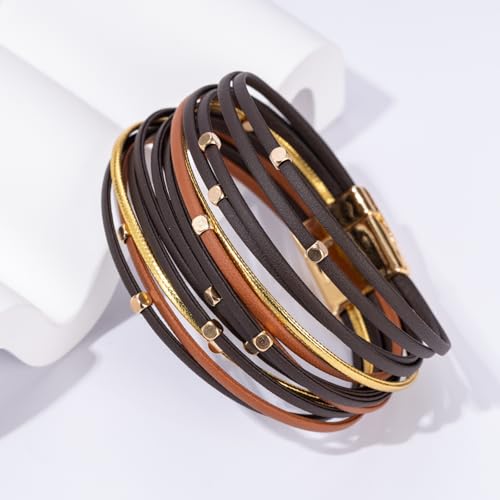 Boho Leather Wrap Bracelets Beaded Stackable Cuff Bracelet Country Concert Outfits Cowboy Cowgirl Western Jewelry Gifts for Women - color: Bead-Brown