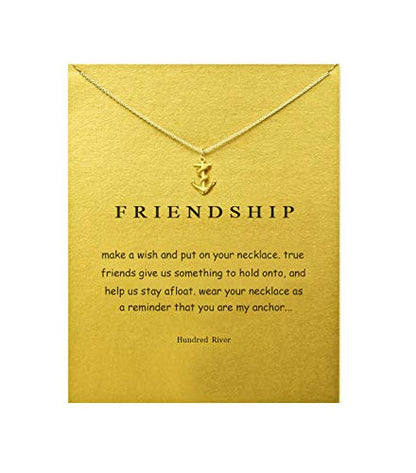 Baydurcan Friendship Anchor Compass Necklace Good Luck Elephant Pendant Chain Necklace with Message Card Gift Card - style: Anchor
