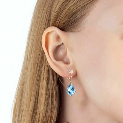 Austrian Crystal Baroque Drop Clip On Dangle Earrings for Women Non Pierced 14K Rose Gold Plated Hypoallergenic Jewelry - color: Aquamarine