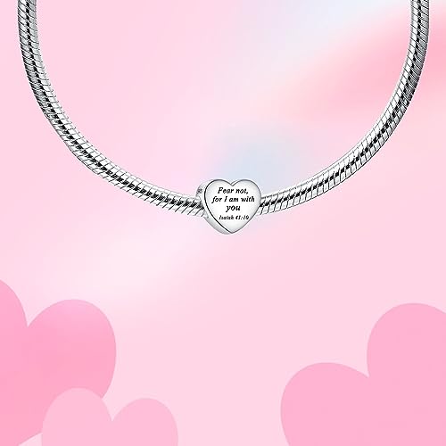 Bible Family Mom Wife Love Heart Dangle Charm 925 Sterling Silver Charms fits Bracelets and Necklace Pendant Bead Charms Jewelry Present for Women Family Friends - style: Bible - Fear not, for I am with you charm