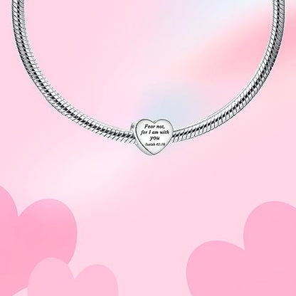 Bible Family Mom Wife Love Heart Dangle Charm 925 Sterling Silver Charms fits Bracelets and Necklace Pendant Bead Charms Jewelry Present for Women Family Friends - style: Bible - Fear not, for I am with you charm