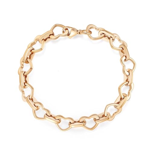 mnmoom Heart Bracelets for Women Stainless Steel with Rose gold, gold plating Heart links bracelets - color: Gold