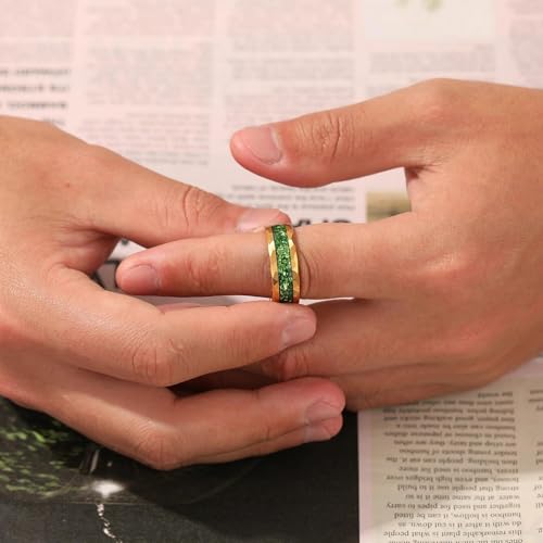 4mm/8mm Tungsten Wedding Bands for Men Women Ruby/Morganite/Emerald | Aquamarine/Zirconia, Black/Rose Gold/14K Gold, Engagement Promise Ring, Anniversary Valentine Day Birthday Gift for Him/Her - color: 8mm Gold and Green