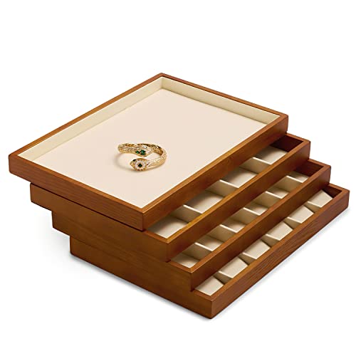 Oirlv Wooden Jewelry Tray,Jewelry Drawer Organizer,Necklace Display Tray | Stackable Design,Keep Necklaces Bracelets Flat and Untangled,Organizing and Presentinge Legantly on Dressers&in Dresser - color: Creamy-white 24 grid necklace/pendant jewelry tray