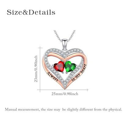 Heart Birthstone Necklace for Women 14K Rose Gold/White Gold Filled Overlapping Double Hearts Pendant Anniversary Valentine's Day Birthday Mother's Day Christmas Gifts for Wife Mom Daughter Her - color: 01-05-Jan-May Birthstone-A, style: Double-Layered Lo