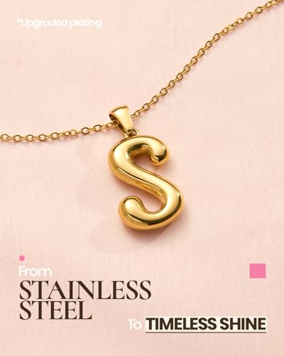 DoDoBeads Stainless Steel Initial Necklace, Waterproof 18K Gold Plated Necklace, Non-Tarnish Chunky Monogram Jewelry Gifts for Women, Mothers Day Gift - style: S