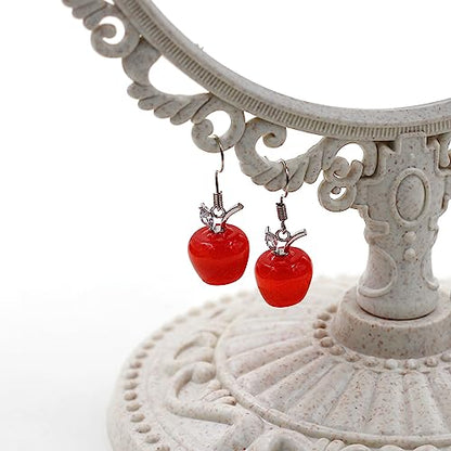 Uloveido Apple Necklace and Earrings Set for Women Cute Apple Jewelry Set for Teacher Mom YL007 - color: Red