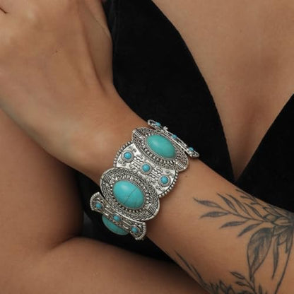 Turquoise Beaded Stretch Bracelets Bohemian Stackable Bracelets Y2K Summer Beach Bracelets Jewelry for Women - color: Silve-B