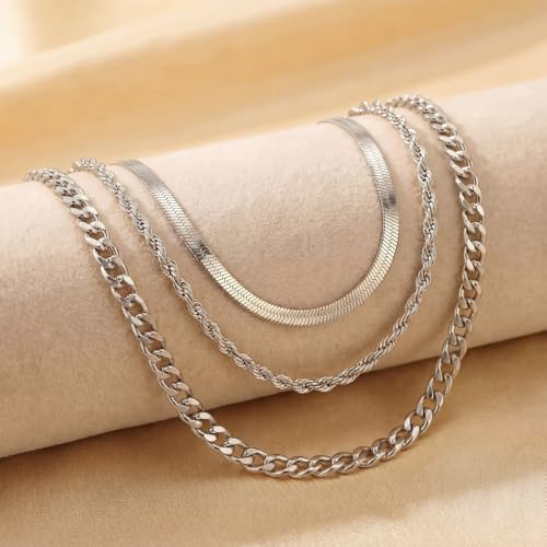 9-Piece Gold Tone Layered Chain Necklace Set for Women, Versatile Stackable Necklaces with Vertical Bar/Herringbone/Padlock Coin Charms, Trendy Boho Jewelry - style: TZY-003359