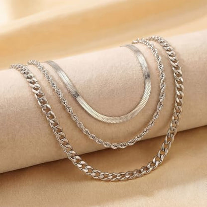 9-Piece Gold Tone Layered Chain Necklace Set for Women, Versatile Stackable Necklaces with Vertical Bar/Herringbone/Padlock Coin Charms, Trendy Boho Jewelry - style: TZY-003359