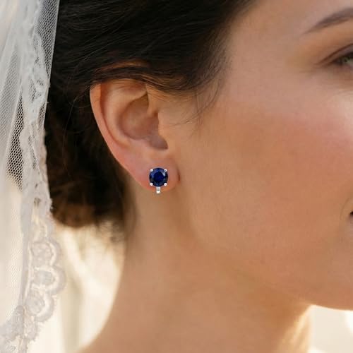 Mariell Cubic Zirconia Crystal Wedding Clip On Stud Earrings for Women, 2 Carat CZ Jewelry For Brides - color: Sapphire