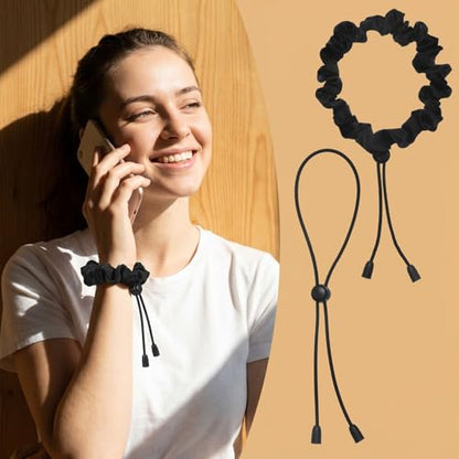 Thinp 4 Pcs Adjustable Hair Ties, Black Afro Puff Hair Tie Adjust Satin Hairs Tie for Thick Curly Natural Hairs Elastic Adjustable Scrunchie for Women Afro Puff Ponytails (Black)