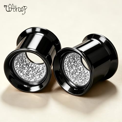 WBRWP 2pcs Hollow Gold Stainless Steel with Zircon Ear Plugs Tunnels - Ear Expander - Ear Gauges Stretcher Body Piercing Jewelry 8g-5/8 - color: Black with Silver Shining Inside
