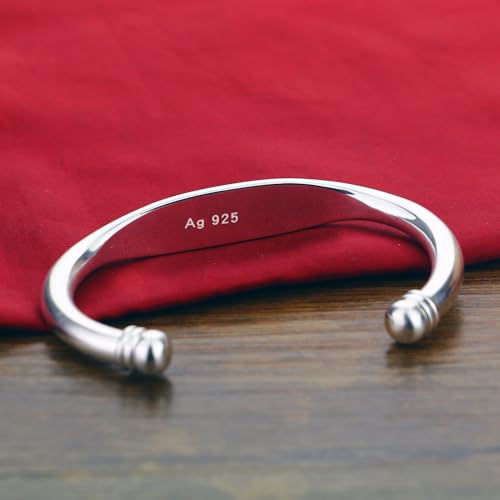 Dankadi Unisex 925 Sterling Silver Bangle Bracelet -Simple Women Men Torque Bracelet Solid Smooth Plain Polished On Cuff Fashion Fine Jewelry Gifts - color: Silver
