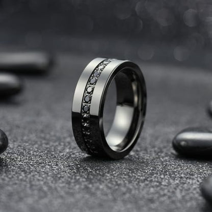 King Will Mens Tungsten Wedding Band with Cubic Zircon Inlay 7mm/8mm Flat Cut Comfort Fit Engagement Rings - color: Gunmetal&Black