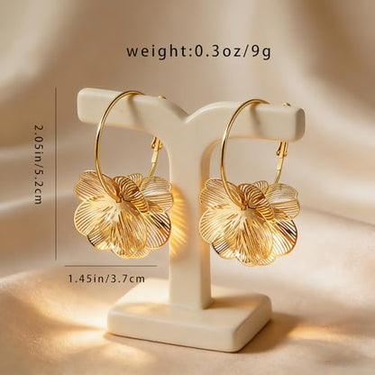 Boho Flower Earrings for Women - Gold/Silver Dangle Statement Earrings - Fun Floral Drop Jewelry with Backs for Droopy Ears - Trendy Gifts - color: Gold