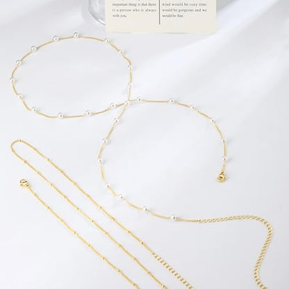 2PCS Gold Silver Waist Chain Adjustable Layered Belly Chain Body Chain Jewelry for Women Sexy Bikini Beach Boho Pearl Beaded Cuban Satellite Waist Chains - style: 2PCS-GD-Pearl+Satellite Chain