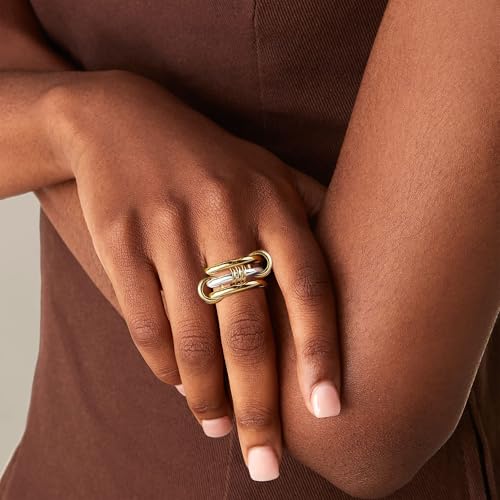 14K Gold Plated Interlocked Stackable Rings for Women, Statement Multi Ring Mixed Metals Stack, Two-Toned interlocking rings Stacking Jewelry - color: silver gold-3pcs set, size: 9