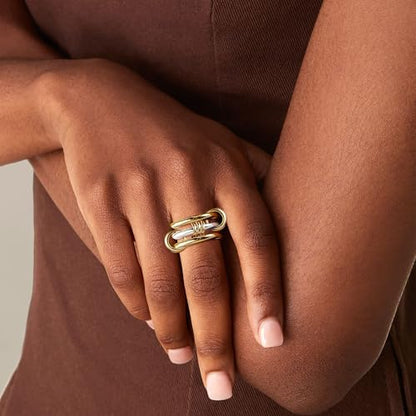 14K Gold Plated Interlocked Stackable Rings for Women, Statement Multi Ring Mixed Metals Stack, Two-Toned interlocking rings Stacking Jewelry - color: silver gold-3pcs set, size: 9