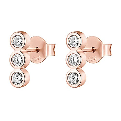 PAVOI 14K Gold Plated 925 Sterling Silver CZ Simulated Diamond Earrings | Dainty Geometric Shape Mini Bar Stud Earrings for Women - color: Rose Gold, style: Bezel