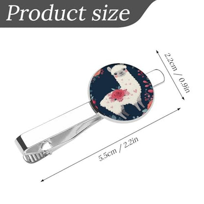 Tie Clip for Men, Tie Bar Cufflinks Set, Copper Necktie Clip And Shirt Cuff Links for Business Wedding Gift - color: Lovely Llama Floral