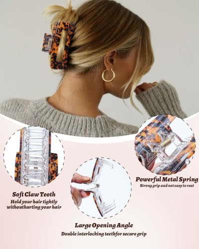 4PCS Large Claw Clips for Thick Hair, Large Acrylic Hair Clips | Modern Marble Geometric Design, Non-Slip Secure Hold for Long Hair, Buns, Updos and Everyday Styling - color: White + Tie-dye