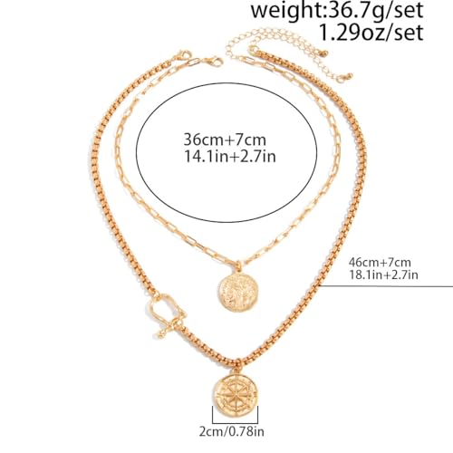 Gold Layered Necklace for Women Chunky Stacked Chain Link Paperclip Evil Eye Necklace Trendy Punk Jewelry - color: GoldA