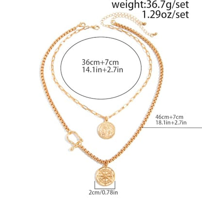 Gold Layered Necklace for Women Chunky Stacked Chain Link Paperclip Evil Eye Necklace Trendy Punk Jewelry - color: GoldA