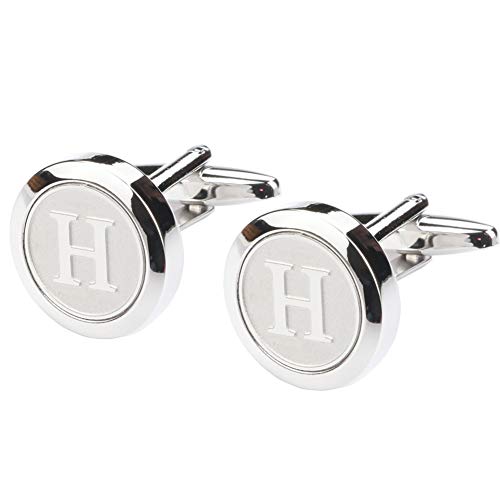 Mens Classic Stainless Steel Initial Cufflinks 26 Alphabet Initial Letter Cufflinks Business Wedding Shirts A-Z - style: H