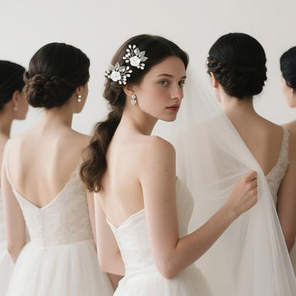 Wedding Hair Accessories Hair pieces Set Crystal bridal hair pins Rhinestone Pearl Hair comb Brides and Bridesmaids, Girls, Women(（4PCS/SET SILVERY) - color: white